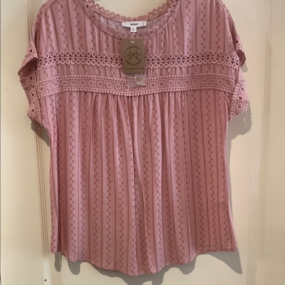 MINE Pink Pleated embroidered Top